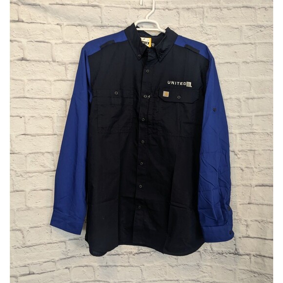 Carhartt Force Ridgefield United Airlines Two Toned‎ Blue Mens XL T Work Shirt